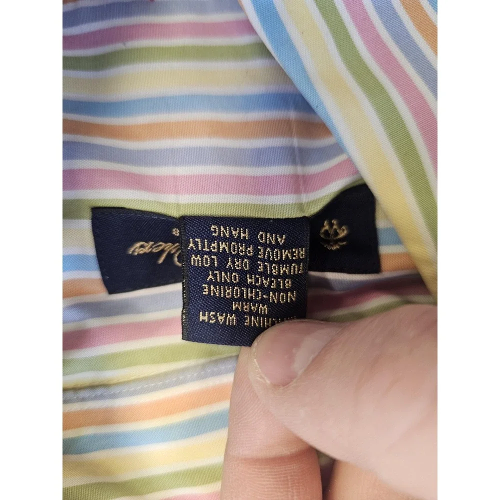 Brooks Brothers Shirt Mens Medium Multicolor Stripe Non Iron Dress Long Sleeve